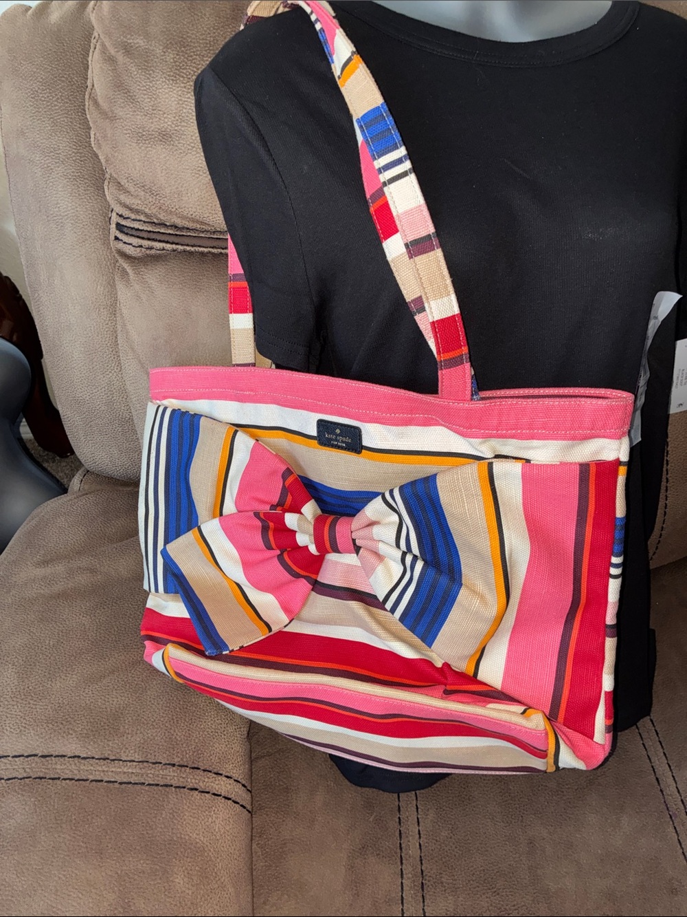 kate spade Pink, Blue & Red Striped Bow Tote - Picture 17 of 17